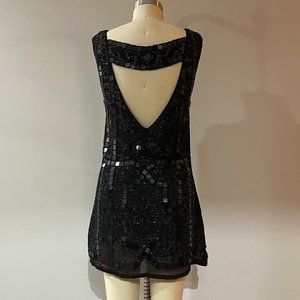 Free People Black Sequin Art Deco Dress in Black